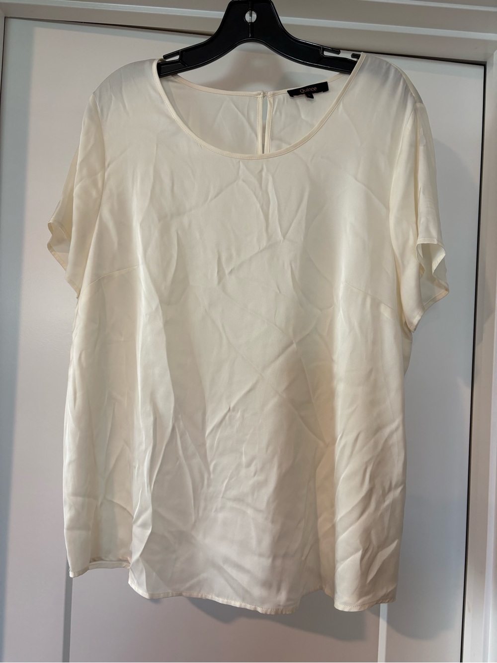 Quince Cream Short Sleeve Silk Blend Blouse Quiet Luxury Minimalist